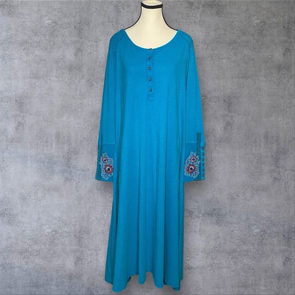 Soft Surroundings Dresses & Skirts - Soft Surroundings Anslie Maxi Dress Womens 1X Blue Embroidered Floral Boho Plus
